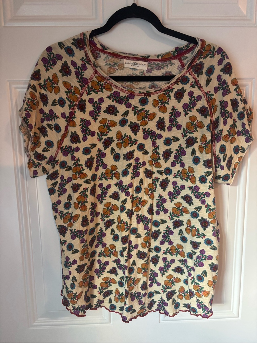 Soft Floral Crewneck Tee - Purple & Mustard on Cream